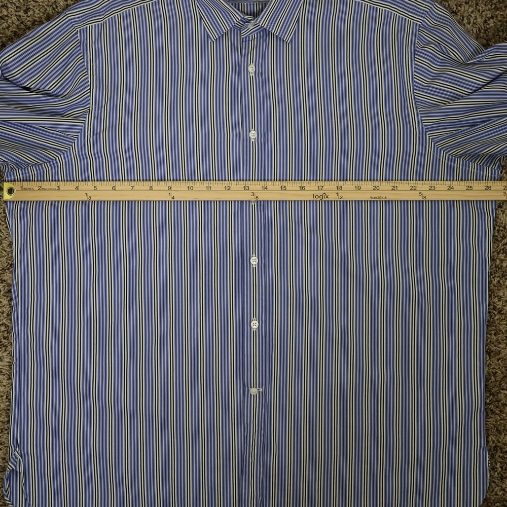 Ralph Lauren Purple Label Mens 17.5 Blue Striped Dress Shirt Italy French Cuff‎ - Picture 9 of 12